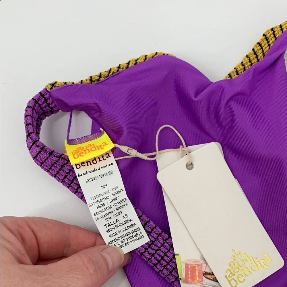 Agua Bendita Pacifico Tulip vini one shoulder bikini top swim gold purple new XS